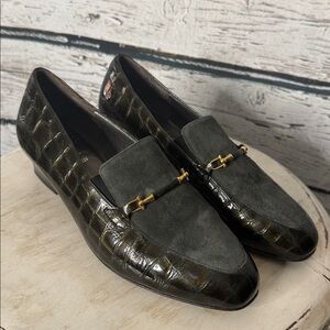 Spiess German croc horsebit brown grey loafers